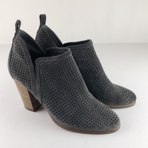 Vince Camuto Gray Perforated Suede Heeled Booties Sz 7.5 - Picture 1 of 9